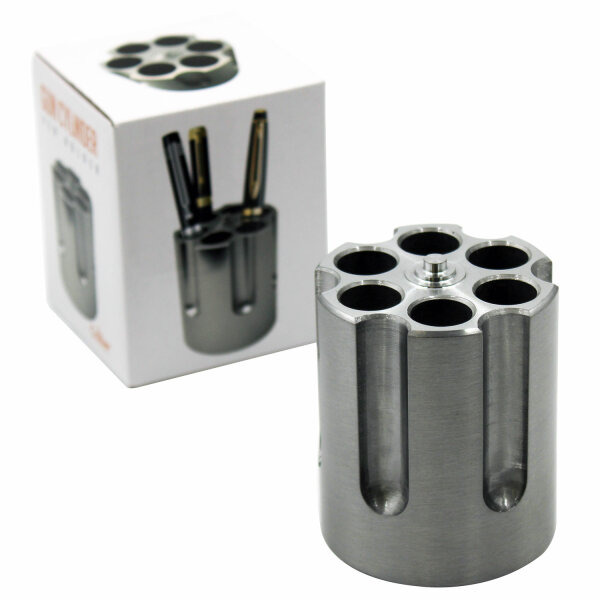 Caliber Revolver-Zylinder Pen Holder, stilvoller Stiftehalter aus Aluminumguss