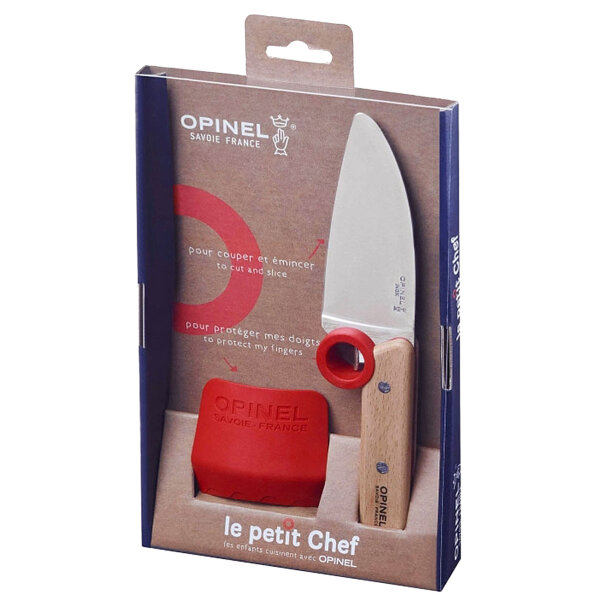 Opinel Le Petit Chef Küchenmesser-Set für Kinder, 2-teilig mit Fingerschutz, rot