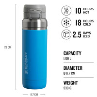 Stanley Go Quick Flip Water Bottle, 1,06 L Flasche, vakuumisoliert, azure