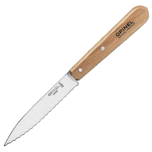 Opinel 113, Küchenmesser, 10 cm Edelstahlklinge mit Wellenschliff und Holzgriff