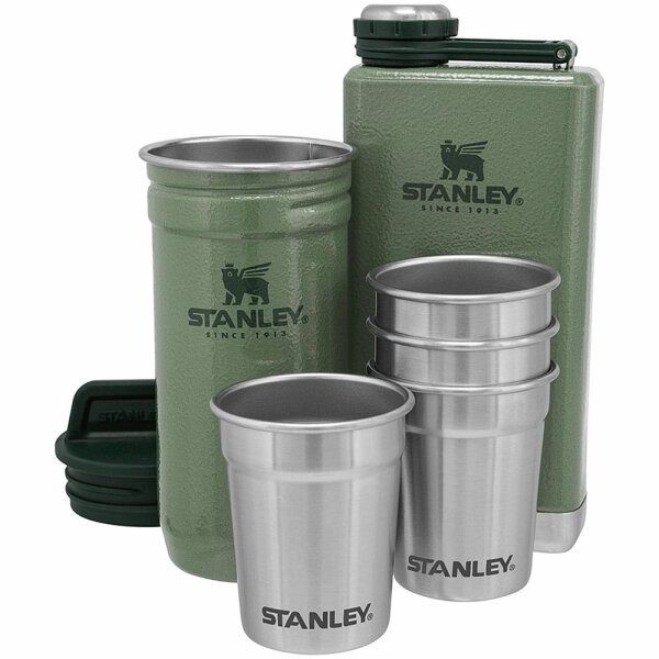 Stanley Adventure Shot Glass & Flask Set aus 18/8 Edelstahl, 230ml, Hammer. grün