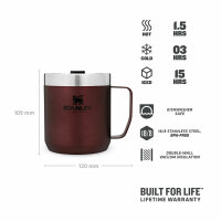 Stanley Classic Legendary Camp Mug Thermobecher mit Tritan-Deckel, 0,35L, Wine