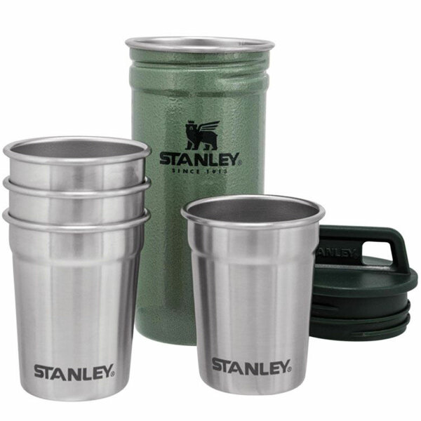 Stanley Adventure Shot Glass Set aus 18/8 Edelstahl, Hammerschlag grün, 5-teilig