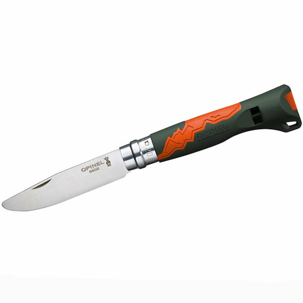 Opinel Outdoor Junior - Kindermesser mit 7,5 cm Klinge 12C27 Stahl, khaki/orange