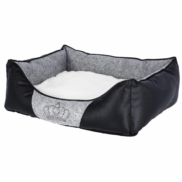 Kerbl Kuschelbett Chiara 42x32x18cm, grau/schwarz mit Strasskrone