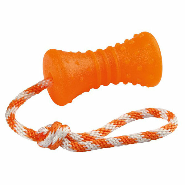 Kerbl Knochen am Seil 30cm, ToyFastic, orange, 12,5xØ7cm