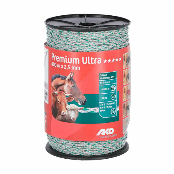 Kerbl Premium Ultra Litze,2,5mm,400m weiß/grün 6xniro 0,2+3xCU0,25