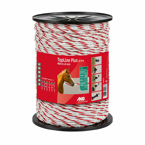 Kerbl Seil TopLine Plus, 400m, 6mm, weiß/rot, 6 x 0,3mm TriCOND