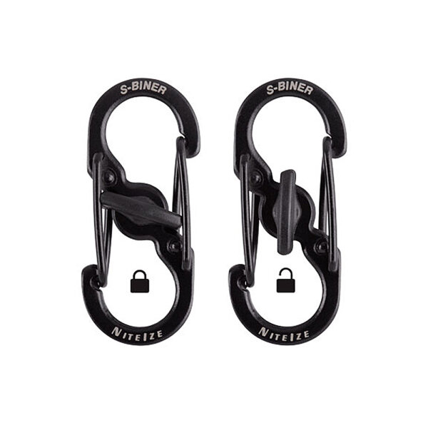 Nite Ize S-BINER MICROLOCK, Edelstahlkarabiner, schwarz, 2-er Pack, LSBM-01-2R3