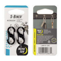 Nite Ize S-BINER MICROLOCK, Edelstahlkarabiner, schwarz, 2-er Pack, LSBM-01-2R3